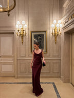 Cocoslly Wide Straps Sleeveless Long Mermaid Prom Dress | Burgundy Satin CO0091