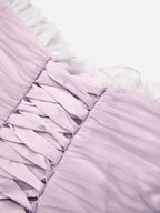 Purple Pleated Chiffon Off The Shoulder Sleeveless A-Line Midi Dress