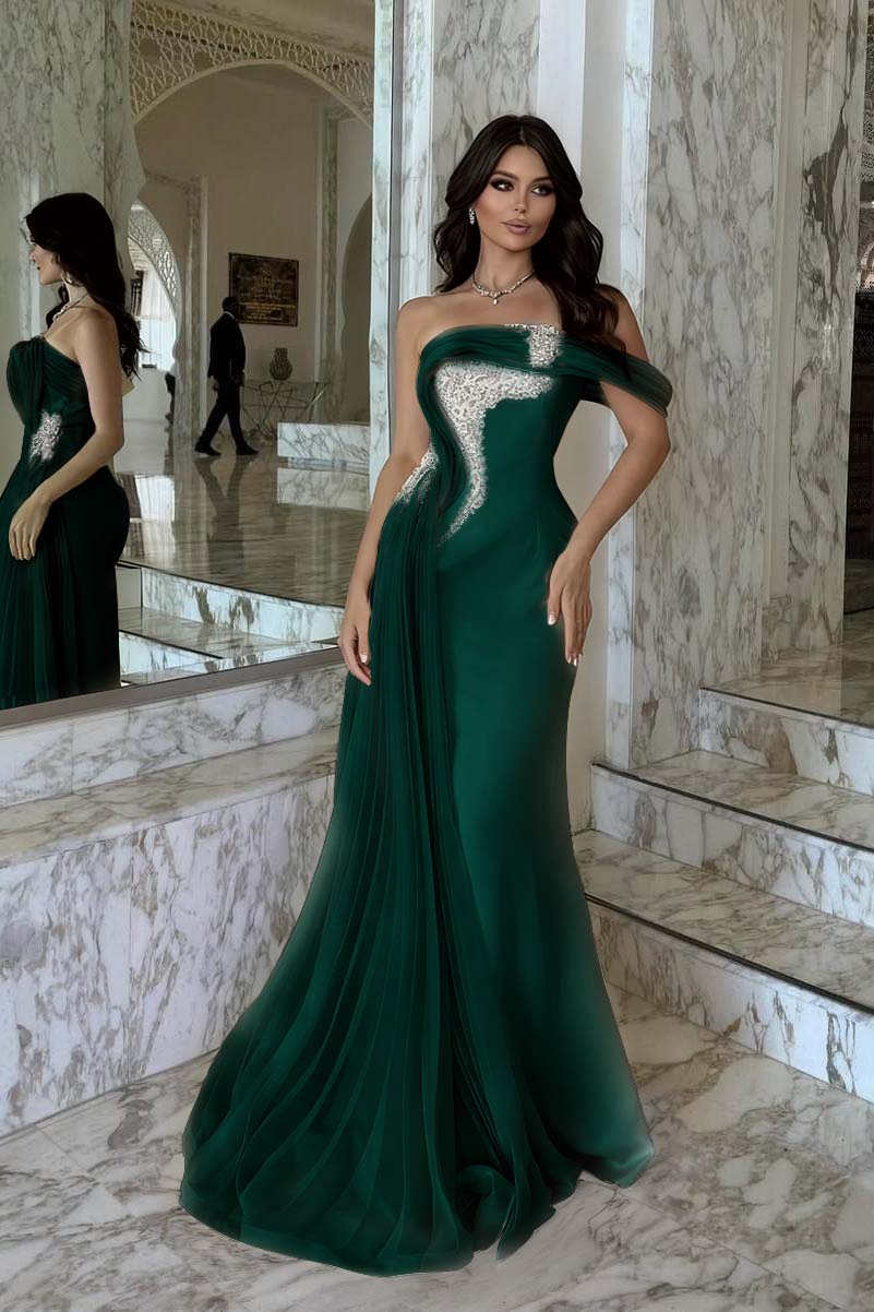 One Shoulder Sleeveless Long Mermaid Prom Dress With Beading WQ0029