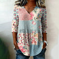 Women's Casual Retro Floral Patchwork Art Print Cotton Tops