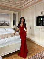 Charming V Neck Sleeveless Long Mermaid Prom Dress With Pleated YK0594