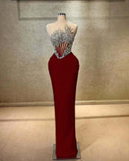 Strapless Sleeveless Long Mermaid Prom Dress With Beading Pleated YK0451