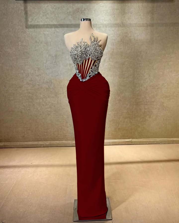 Strapless Sleeveless Long Mermaid Prom Dress With Beading Pleated YK0451