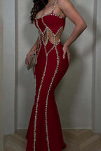 Spaghetti Strap Sleeveless Mermaid Long Prom Dress With Beading XJ0342