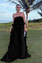Charming Strapless Sleeveless Long Prom Dress With Pleated Ruffle WQ0065