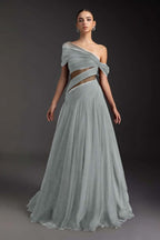 Cocoslly Off-The-Shoulder Long A-Line Prom Dress With Pleated | Burgundy Tulle ZA0173