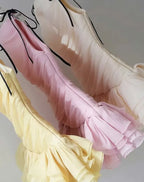 Cocoslly Strapless Sleeveless High Waist Short Prom Dress With Ruffles | Creme Yellow Chiffon ZT0821