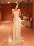 Cocoslly Strapless Sleeveless Long Prom Dress With Pleated | Ivory Chiffon CO0070