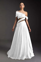 Cocoslly Off-The-Shoulder Long A-Line Prom Dress With Pleated | Burgundy Tulle ZA0173