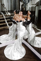 Strapless Sleeveless Long Mermaid Prom Dress With Pleated Gloves WQ0226