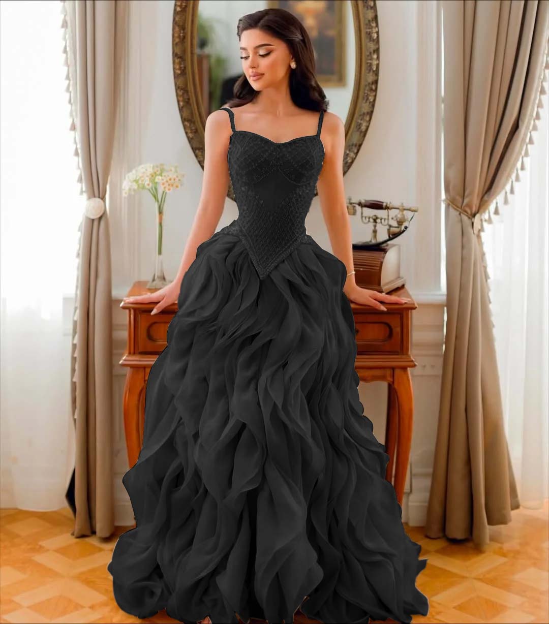 Tulle V-Neck Spaghetti Straps Strapless Sleeveless Long A-Line Prom Dress With Beadings And Pleated YK0761