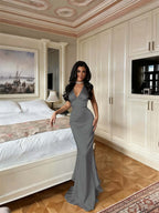 Charming V Neck Sleeveless Long Mermaid Prom Dress With Pleated YK0594