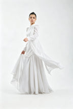 Cocoslly High Neck Long Sleeves High Waist Long Prom Dress With Rhinstone | Cabemet Chiffon LR0407