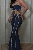 Spaghetti Strap Sleeveless Mermaid Long Prom Dress With Beading XJ0342