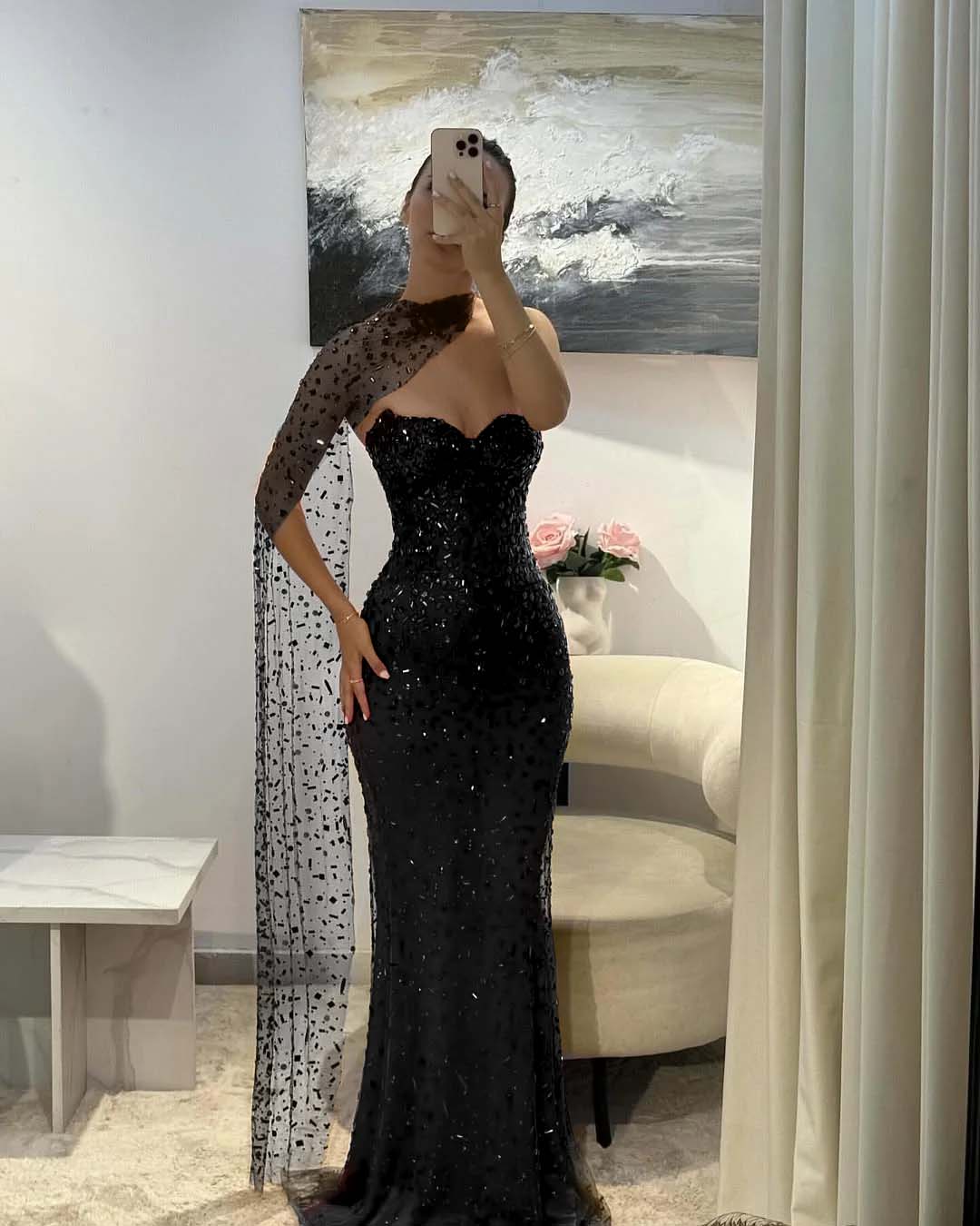 Tulle V-Neck Strapless Sleeveless Long Mermaid Prom Dress With Sequins And Ruffles YK0184