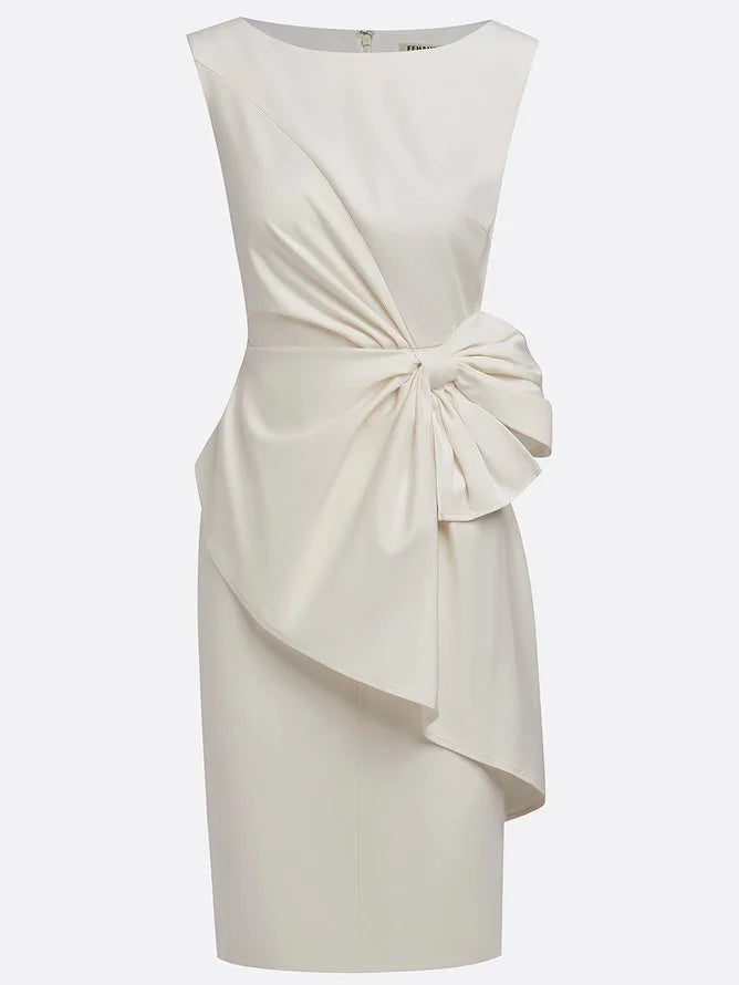 White 3D Bow Sleeveless Sheath Midi Dress