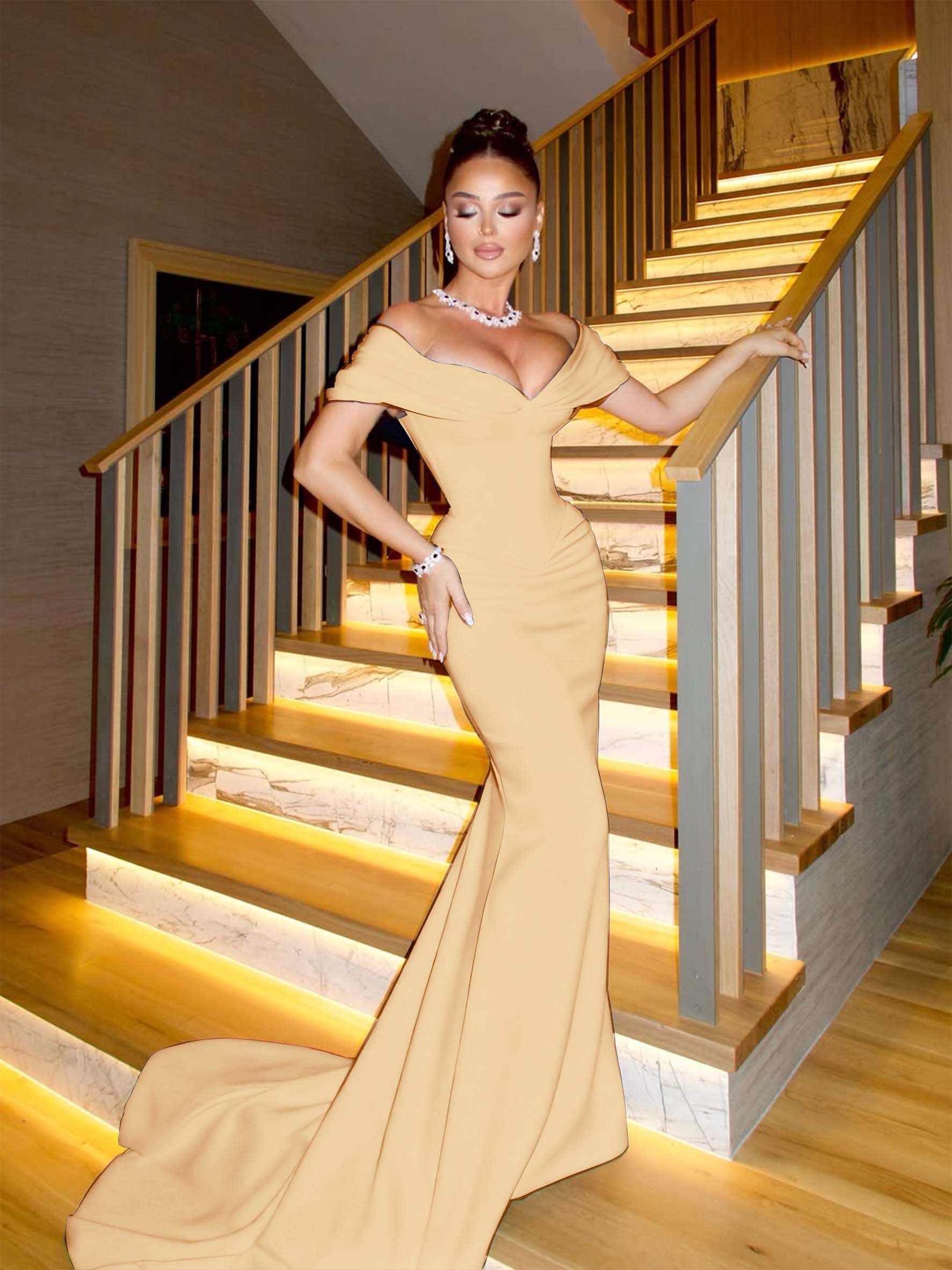 Off The Shoulder Sleeveless Long Mermaid Prom Dress With Pleated YK0338