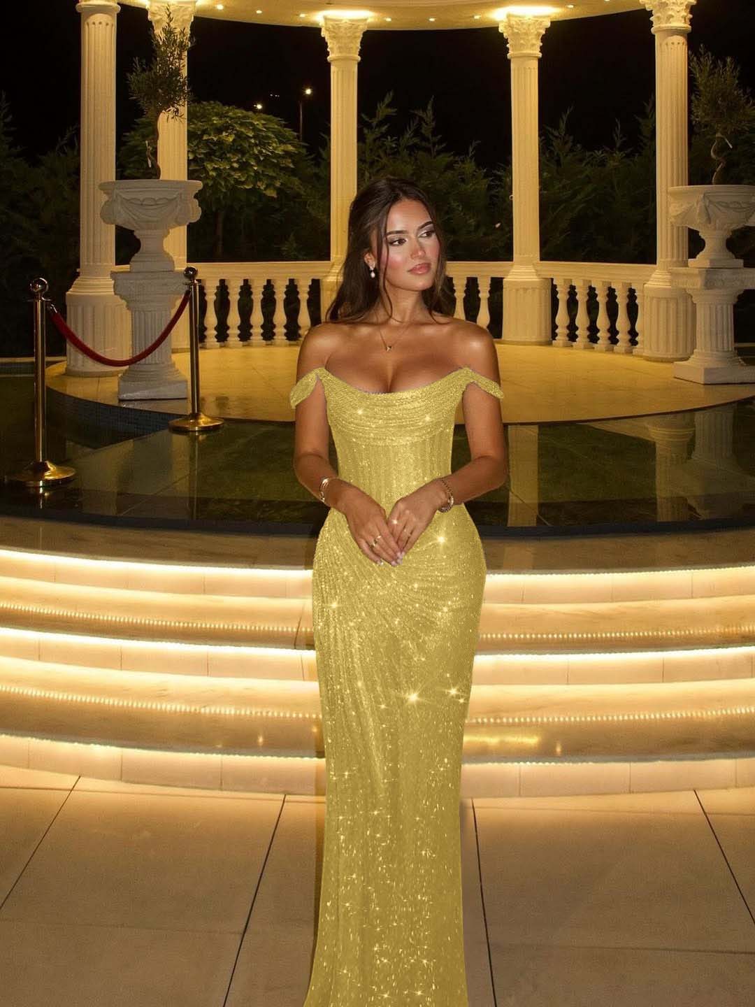 Off the Shoulder Sleeveless Long Mermaid Prom Dress With Beading YK0342