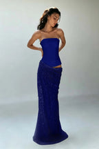 Cocoslly Strapless Sleeveless High Waist Long Mermaid Prom Dress | Creme Yellow Satin And Sequins YC0568