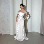 Chic Off the Shoulder Sleeveless Long Prom Dress With Pleated YK0266