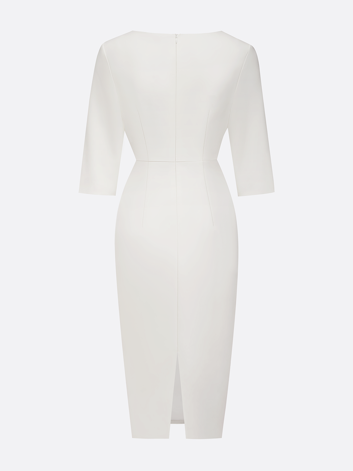 White Faux Pearl Classic Crew Neck Half Sleeve Sheath Midi Dress