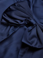 Purplish Blue Hotfix Embellished Bow Satin Square Neck Sleeveless Sheath Midi Dress
