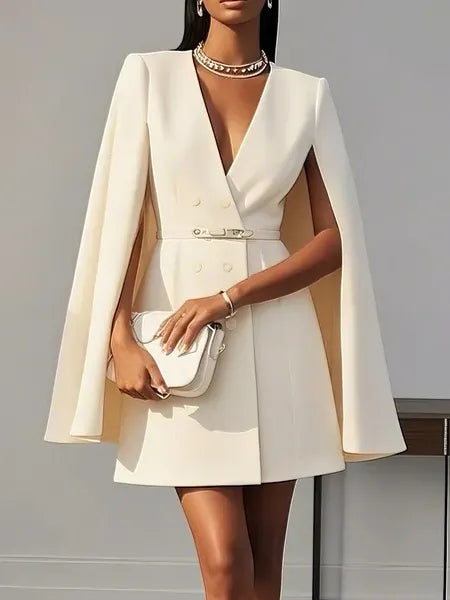 White Buckle Blazer V Neck Sleeveless A-Line Mini Homecoming Dress