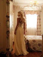 Cocoslly Spaghetti Straps Sleeveless High Waist Long Prom Dress | Glod Champage Chiffon YC0559