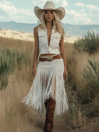 Simple Premium Western Style Front Button White Suede Vest