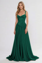 Cocoslly Spaghetti Straps Sleeveless High Waist Long Prom Dress With Appliques | Pink Satin