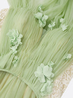 Green Chiffon V Neck Sleeveless A-Line Floor-length Gown Dress