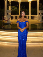Off the Shoulder Sleeveless Long Mermaid Prom Dress With Beading YK0342