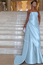 Chic Strapless Sleeveless Long Prom Dress With Pleated Beading WQ0094