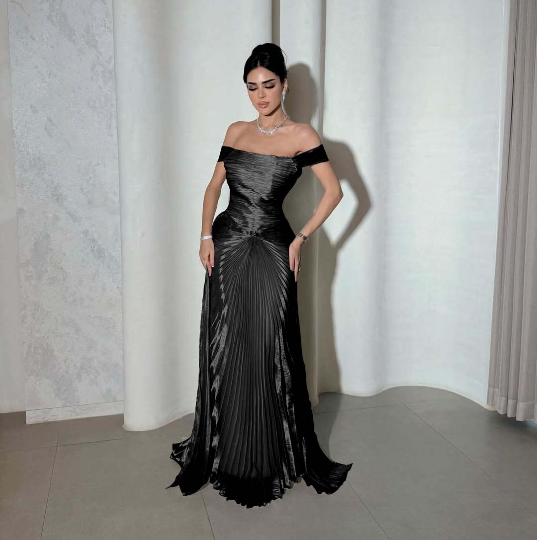 Chic Off the Shoulder Sleeveless Long Prom Dress With Pleated YK0266