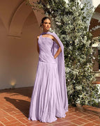 Chic One Shoulder Sleeveless Long Prom Dress With Pleated Shawl WQ0343