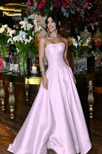 Cocoslly Strapless Sleeveless High Waist Long Prom Dress With Sequins | Royal Blue Satin LR0331