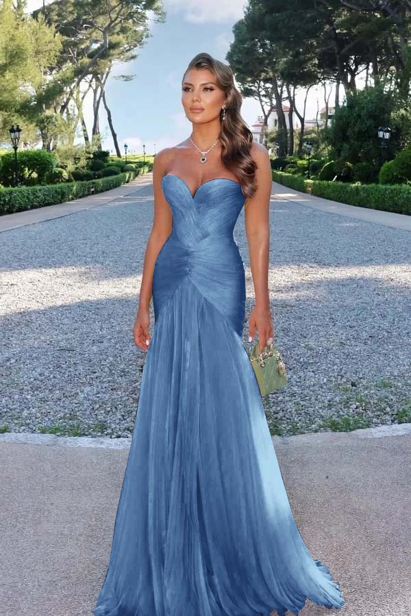 Strapless Sweetheart Sleeveless Long Prom Dress With Pleated JQ0100