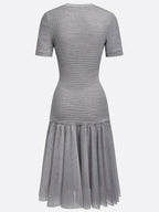 Gray Asymmetric Knit Cotton Crew Neck Half Sleeve Mermaid Midi Dress