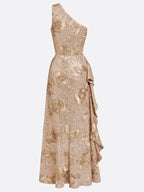 Champagne Jacquard Sequin One Shoulder Sleeveless Mermaid Floor-length Gown Dress