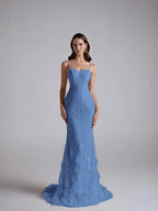 Tulle Sweetheart Spaghetti Straps Sleeveless Long Mermaid Prom Dress With Petals And Sequins YK0668