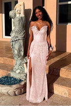 Red Strapless Sleeveless Long Mermaid Prom Dress With Sequins Split XJ0657