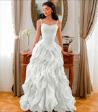 Tulle V-Neck Spaghetti Straps Strapless Sleeveless Long A-Line Prom Dress With Beadings And Pleated YK0761