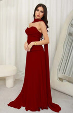 Cocoslly Strapless Sleeveless High Waist Long Prom Dress With Rhinstone And Scarf | Lilac Chiffon JZ0099