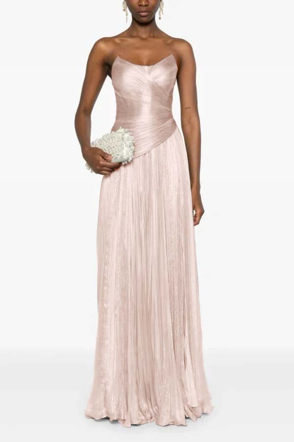 Chic Strapless Sleeveless Long Prom Dress With Ruffles Pleated WQ0236