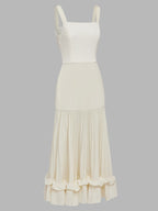 Off White Ruched Split Joint Knit Spaghetti Sleeveless Sheath Maxi Dress