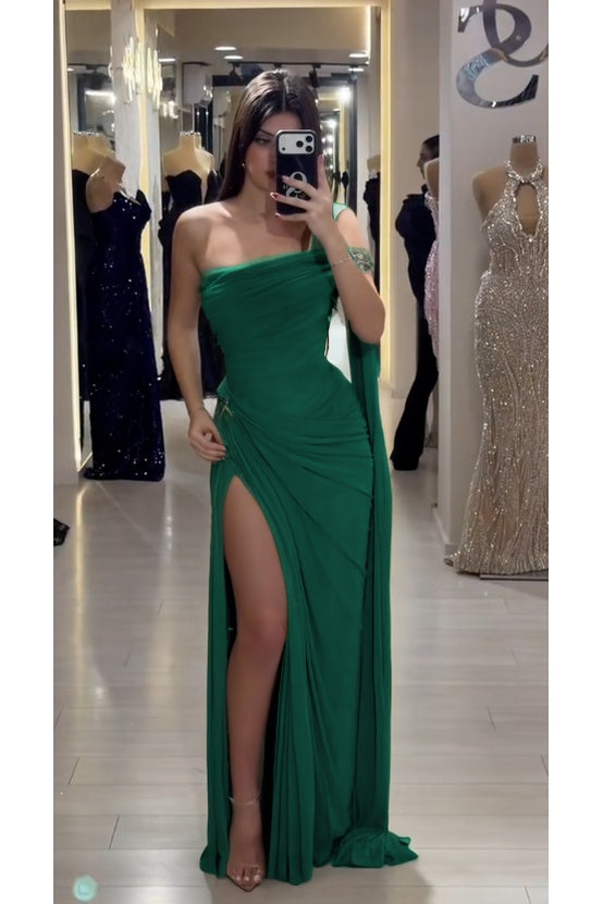 Cocoslly Sleeveless High Waist Long Prom Dress With Deep Split | Olive Green Chiffon CO0146