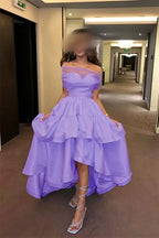 Cocoslly Off-The-Shoulder Sleeveless High Waist Long Prom Dress With Ruffles | Baby Blue Satin ZT0725