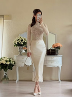 Cocoslly Long Sleeves High Waist Long Mermaid Prom Dress | White Lace And Satin JZ0165