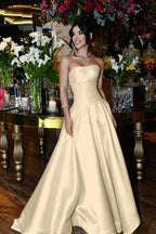 Cocoslly Strapless Sleeveless High Waist Long Prom Dress With Sequins | Royal Blue Satin LR0331