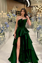 Charming Strapless Sleeveless Long Split Prom Dress With Pleated MS0456